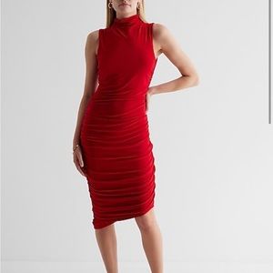 NEW Express Red Body Contour Ruched Midi Dress- small